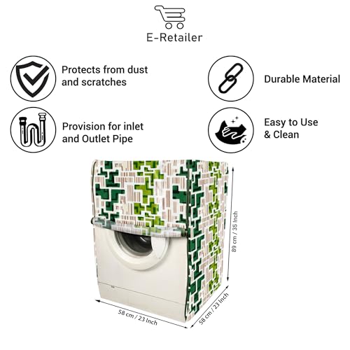 E-Retailer Washing Machine Cover for Front Load 5kg to 7.5kg | Light Weight Dustproof Cover with Zip Enclosure | Geometric Fully Automatic Washer Protector for Indoor Outdoor Use | Size 23x23x35 Inch - Image 2