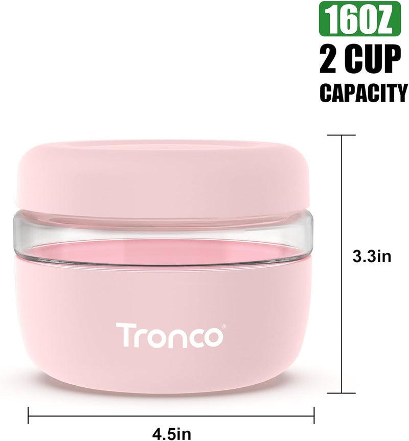 tronco 16 oz Glass Food Storage Containers with Lids, Airtight, Leak & Spill Proof Glass Lunch Bowls for Meal Prep, Salad, Yogurt, Soup & Stew, Microwave & Dishwasher Safe, BPA-Free, Set of 1 - Image 2