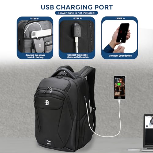 Swissdigital Design Men's Laptop Backpack for College and Business Travel with Integrated USB Charging Port and RFID Protection Fits Laptops up to 15.6 Inch, Black | SD1695-01 - Image 3