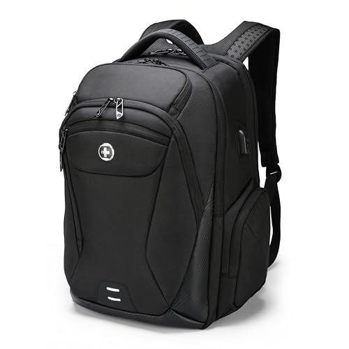 Swissdigital Design Men's Laptop Backpack for College and Business Travel with Integrated USB Charging Port and RFID Protection Fits Laptops up to 15.6 Inch, Black | SD1695-01 - Image 1