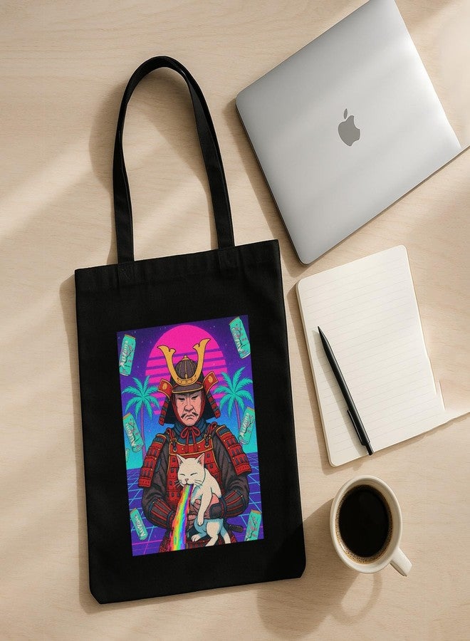 Megrok Samurai Dreamscape Art Tote Bag for Women | Front A4 Size Printed Pocket | 16x14 Inch Japanese Cotton Bag | Unique Anime Lover's Shopper - Image 5