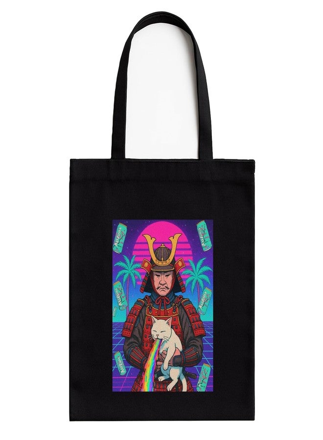 Megrok Samurai Dreamscape Art Tote Bag for Women | Front A4 Size Printed Pocket | 16x14 Inch Japanese Cotton Bag | Unique Anime Lover's Shopper - Image 1