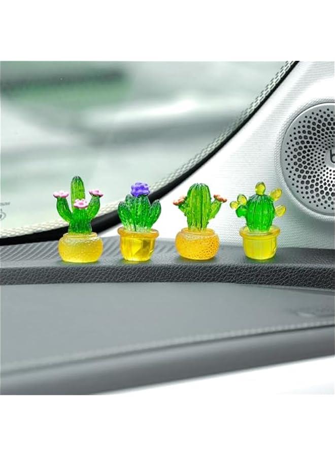 Car Dashboard Transparent Cactus Succulent Mini Figurines Decorations for Plant Lover Cute Car Decor Accessories, Pack of 4 (Tawny) - Image 1