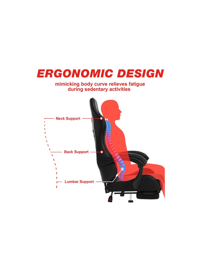 Karnak Ergonomic Gaming Chair with Height adjustible, Footrest & Lumbar Support Swivel Chair  â€“ Reclining Office Chair for Home & Office (Red) - Image 5