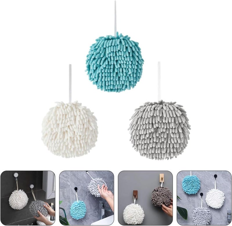 IMIKEYA Chenille Towel Balls 3pcs Hanging Soft Absorbent Hand Drying Puff Set for Kitchen and Bathroom Use - Image 5