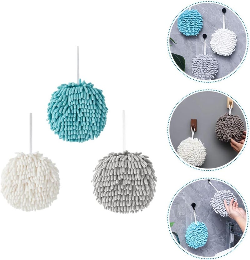 IMIKEYA Chenille Towel Balls 3pcs Hanging Soft Absorbent Hand Drying Puff Set for Kitchen and Bathroom Use - Image 4