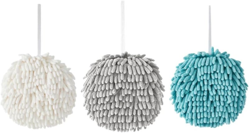 IMIKEYA Chenille Towel Balls 3pcs Hanging Soft Absorbent Hand Drying Puff Set for Kitchen and Bathroom Use - Image 1