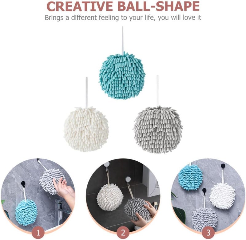 IMIKEYA Chenille Towel Balls 3pcs Hanging Soft Absorbent Hand Drying Puff Set for Kitchen and Bathroom Use - Image 3