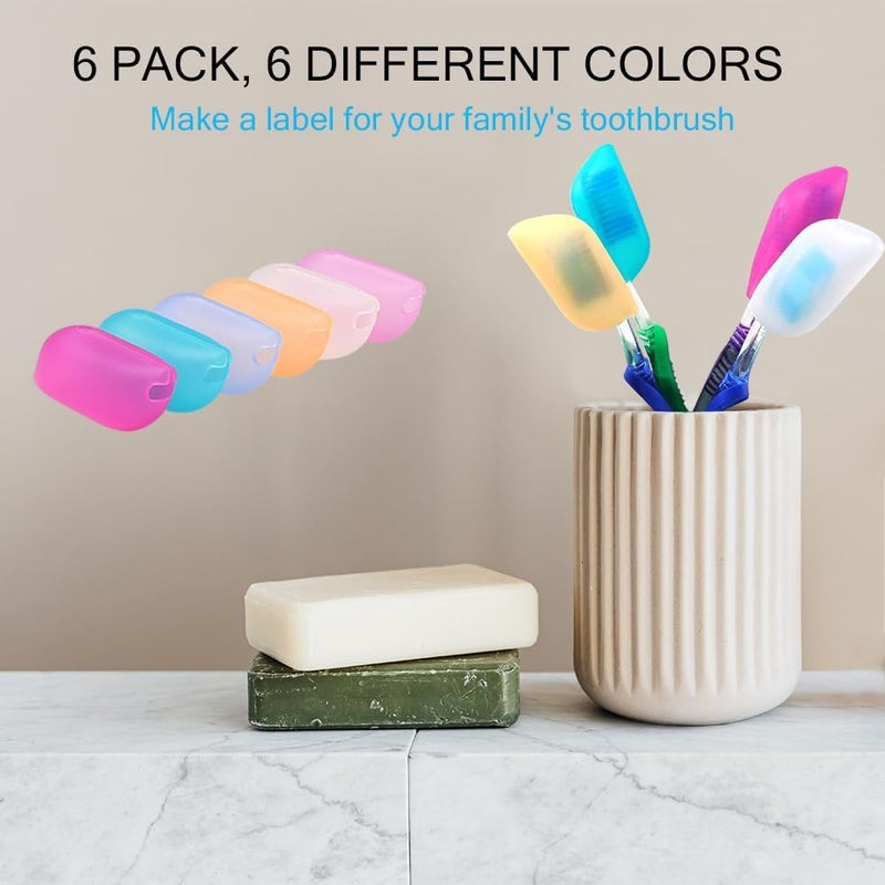 V-TOP 6 Pack Toothbrush Covers, Silicone Electric Toothbrush Cover Cap, Toothbrush Head Cover Replacement Heads & Manual Toothbrush for Travel Home - Image 1