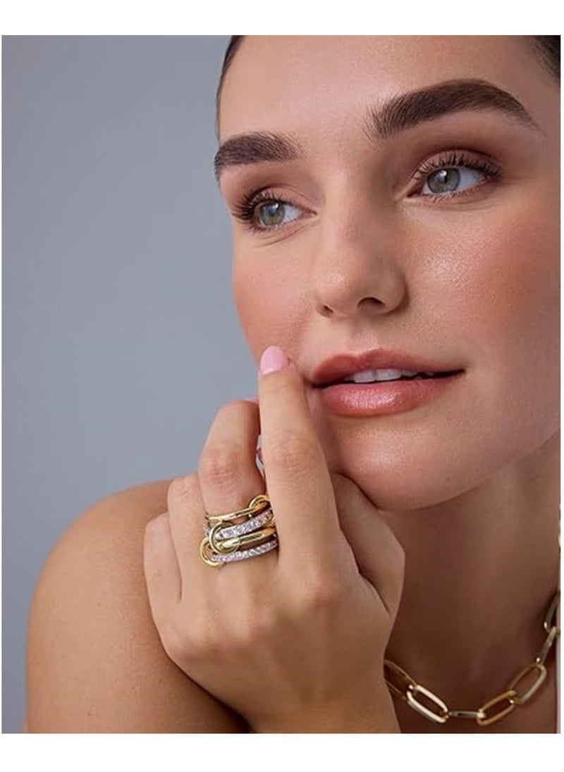 Generic 14K Gold Plated Interlocked Stackable Rings for Women | Statement Multi Ring Mixed Metals Stack | Cubic Zirconia Two-Toned Stacking Jewelry Size 6  - Image 2