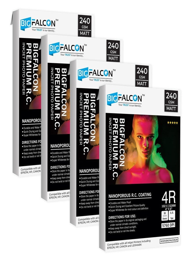 BIGFALCON Premium 240 GSM 4R Size (4X6 inch) Matt (Luster) RC Resin Coated Waterproof Inkjet Photo Paper 200 Sheets for all Inkjet Printer - Image 1