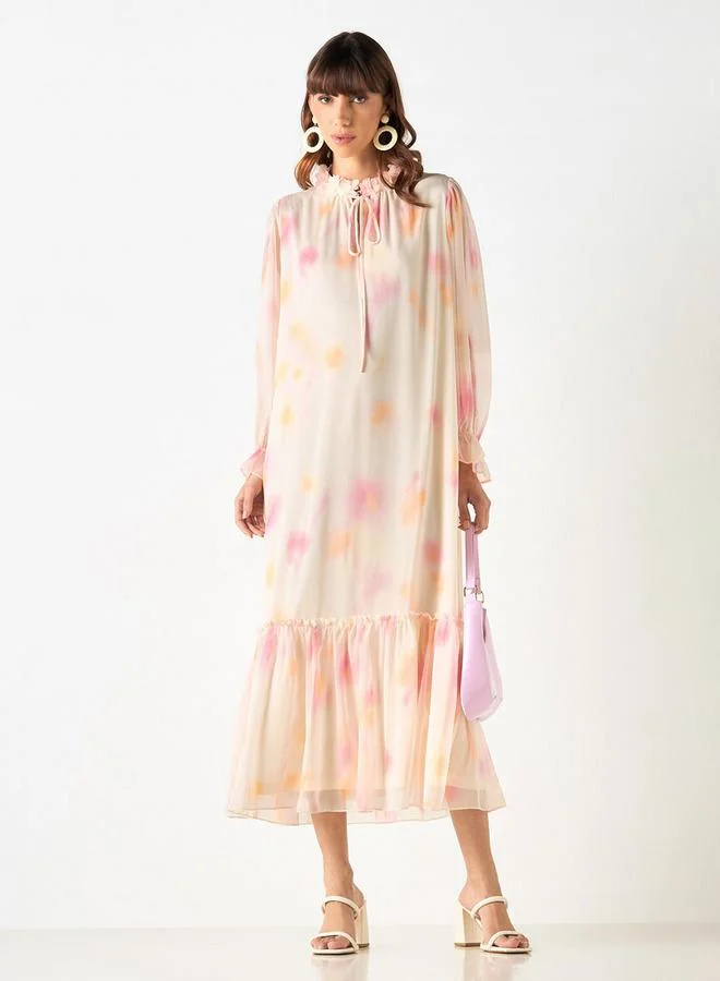 2Xtremz 2Xtremz All-Over Print Dress with Tie-Ups and Volume Sleeves