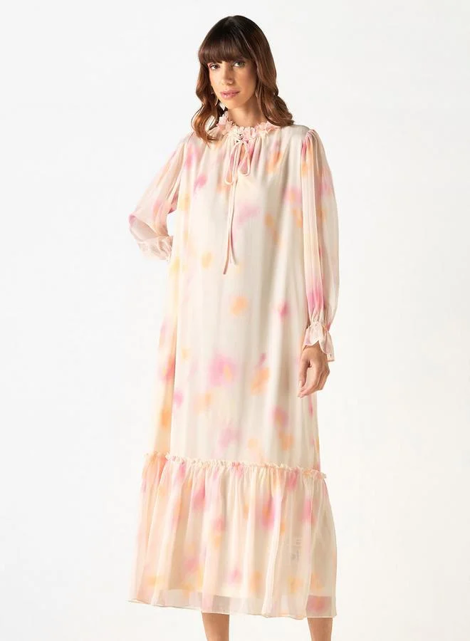 2Xtremz 2Xtremz All-Over Print Dress with Tie-Ups and Volume Sleeves