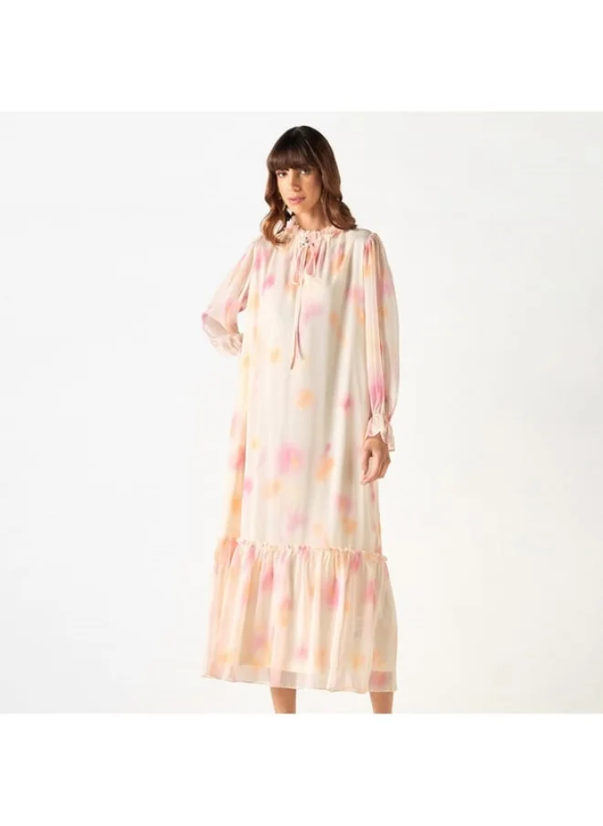 2Xtremz 2Xtremz All-Over Print Dress with Tie-Ups and Volume Sleeves