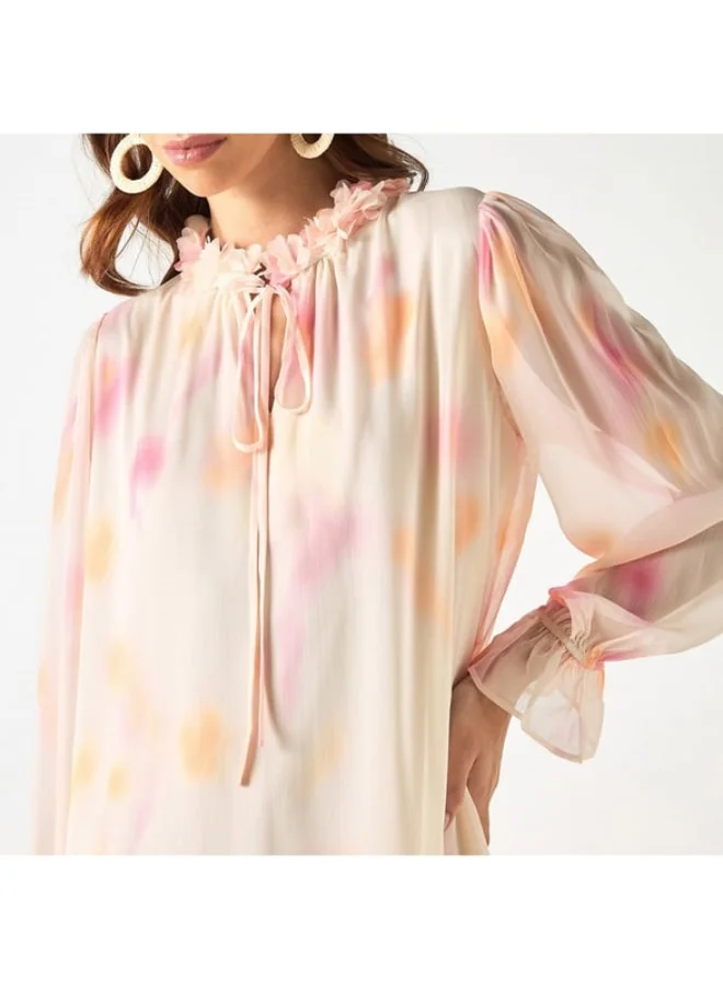 2Xtremz 2Xtremz All-Over Print Dress with Tie-Ups and Volume Sleeves