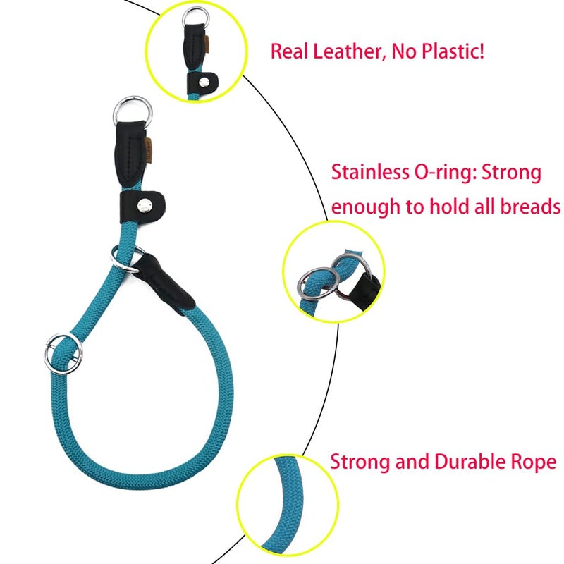 Aiminto Braided Round Martingale Dog Collar, Training Collar with Slidable Stop Ring and Adjustable Stopper - Ideal for Medium Dogs (M(1/3") - 18" Long, Light Blue) - Image 4