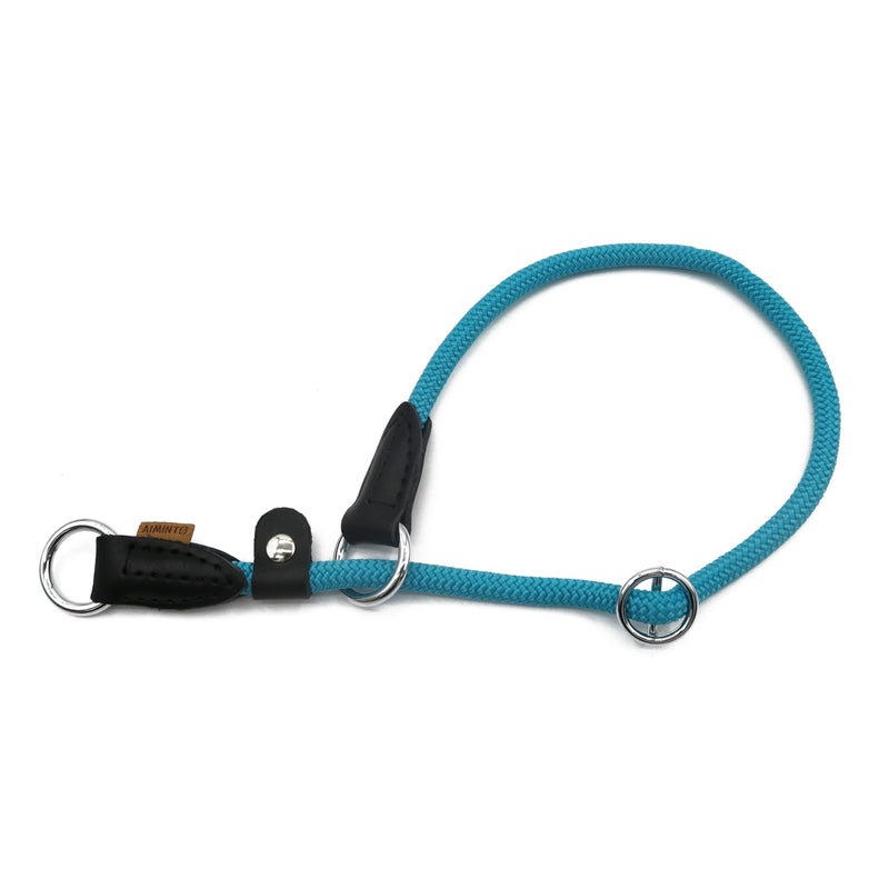Aiminto Braided Round Martingale Dog Collar, Training Collar with Slidable Stop Ring and Adjustable Stopper - Ideal for Medium Dogs (M(1/3") - 18" Long, Light Blue) - Image 1