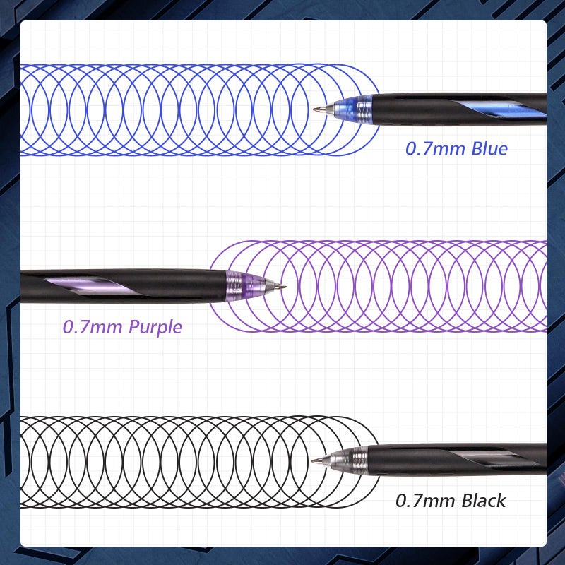 WRITECH Retractable Gel Ink Pens: Low Center of Gravity 0.7mm Multicolor Medium Point with Refills Silent Click No Smear Pen Black Blue Purple 3ct Up Gel Flash - Image 2