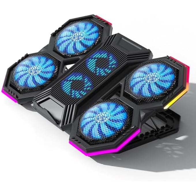 rayihni LAPTOP COOLING PAD, RGB GAMING LAPTOP COOLER WITH 6 ULTRA-QUIET FANS, LAPTOP FAN STAND FOR 12-17.3 INCH LAPTOPS WITH 5 ADJUSTABLE HEIGHT, 2 USB 2.0 PORTS AND PHONE HOLDER - Image 1