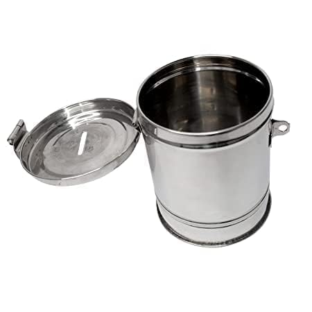 Idika Stainless Steel Gulak Piggy Bank, Round Shape 14 cm - Hundi Money Bank for Adults, Saving Box, Money Saving Box for Kids, Durable and Secure Design for Savings - Image 2