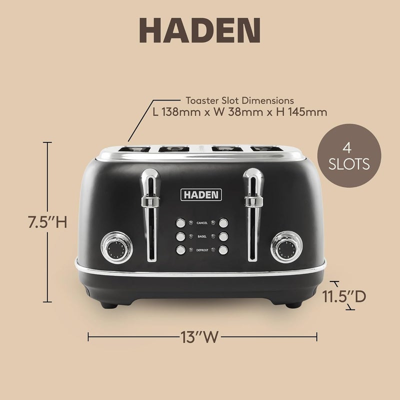 HADEN Heritage 4 Slice Wide Slot Stainless Steel Toaster with Adjustable Browning Control & Non-Slip Feet, Black & Chrome - Image 4