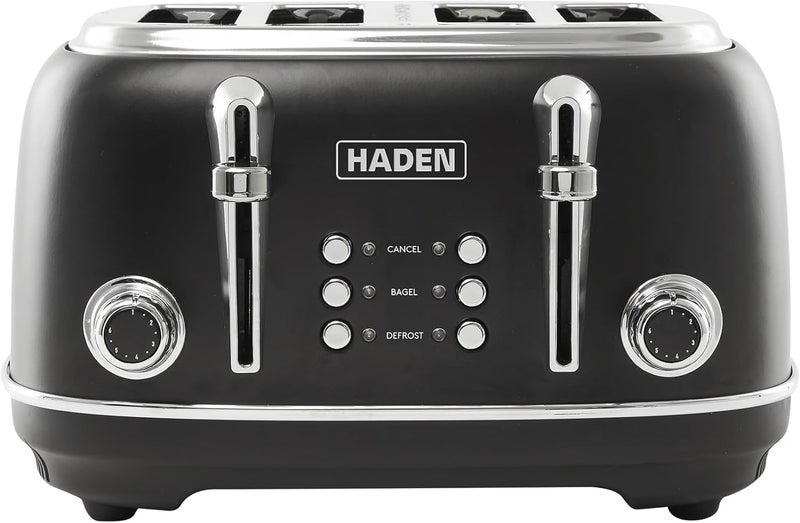 HADEN Heritage 4 Slice Wide Slot Stainless Steel Toaster with Adjustable Browning Control & Non-Slip Feet, Black & Chrome - Image 1