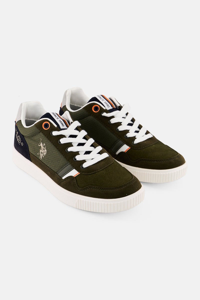 U.S. Polo Assn. Men Lace Up Brand Logo Micro Suede Shoes, Olive  - Image 1