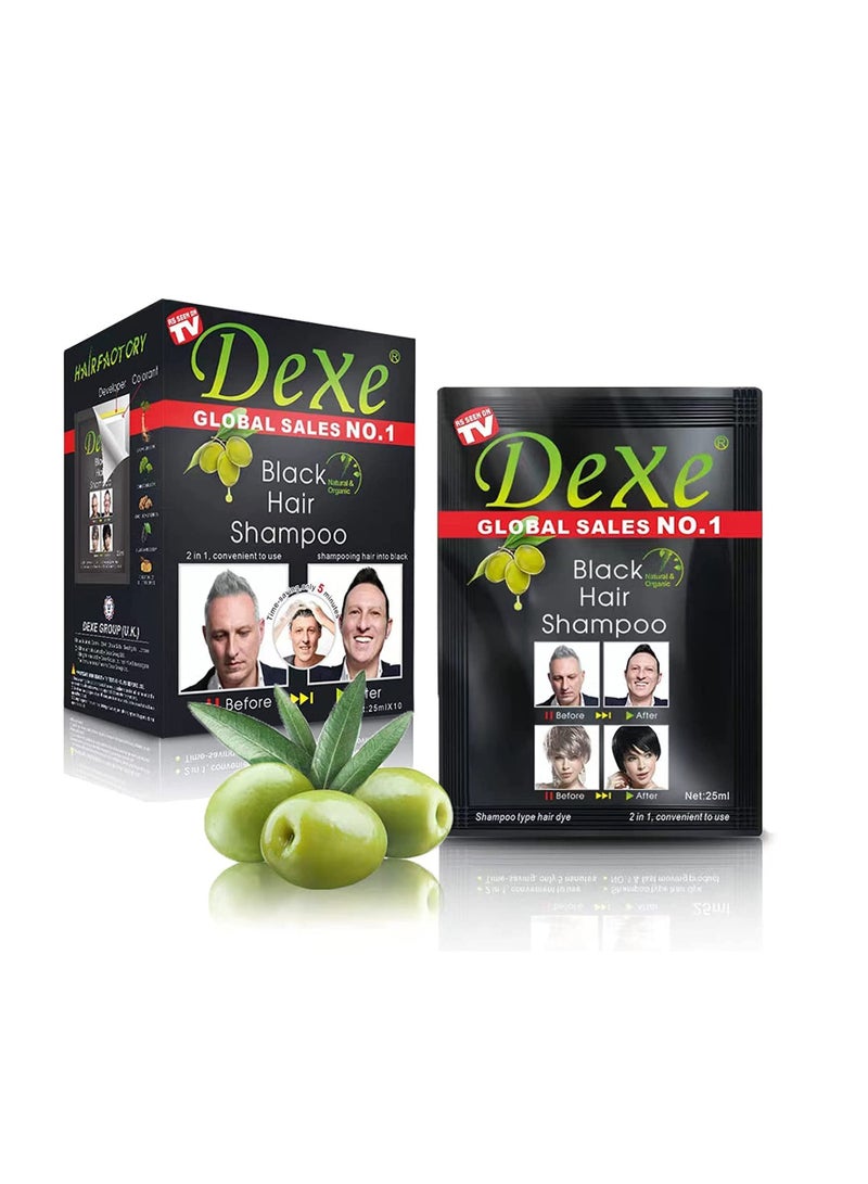 Dexe Dexe Black Hair Shampoo - 2-in-1 Natural & Organic Hair Dye Solution (10 Sachets x 25ml) 