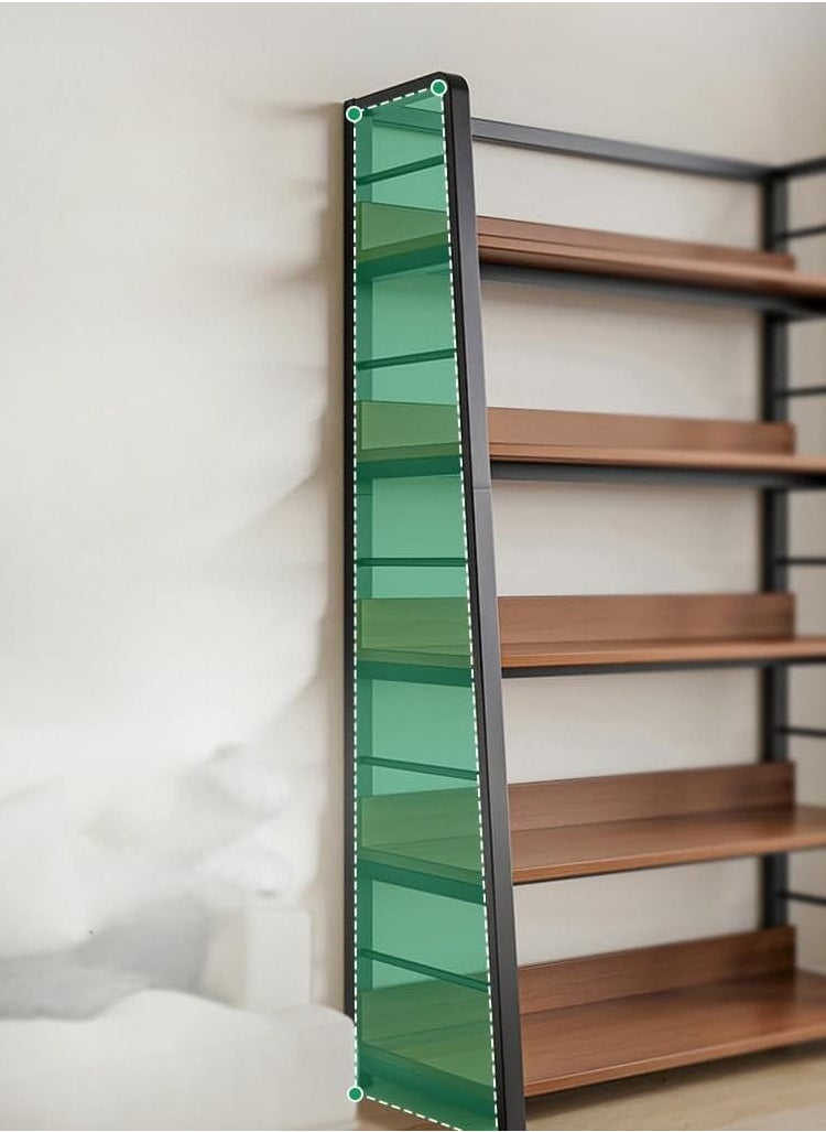 LEDIN - Rustic Ladder Book Shelf, 5 Tier Industrial Ladder Shelf Bookcase, Standing Leaning BookShelf Cabinet for Living Room (Black frame) - Image 1