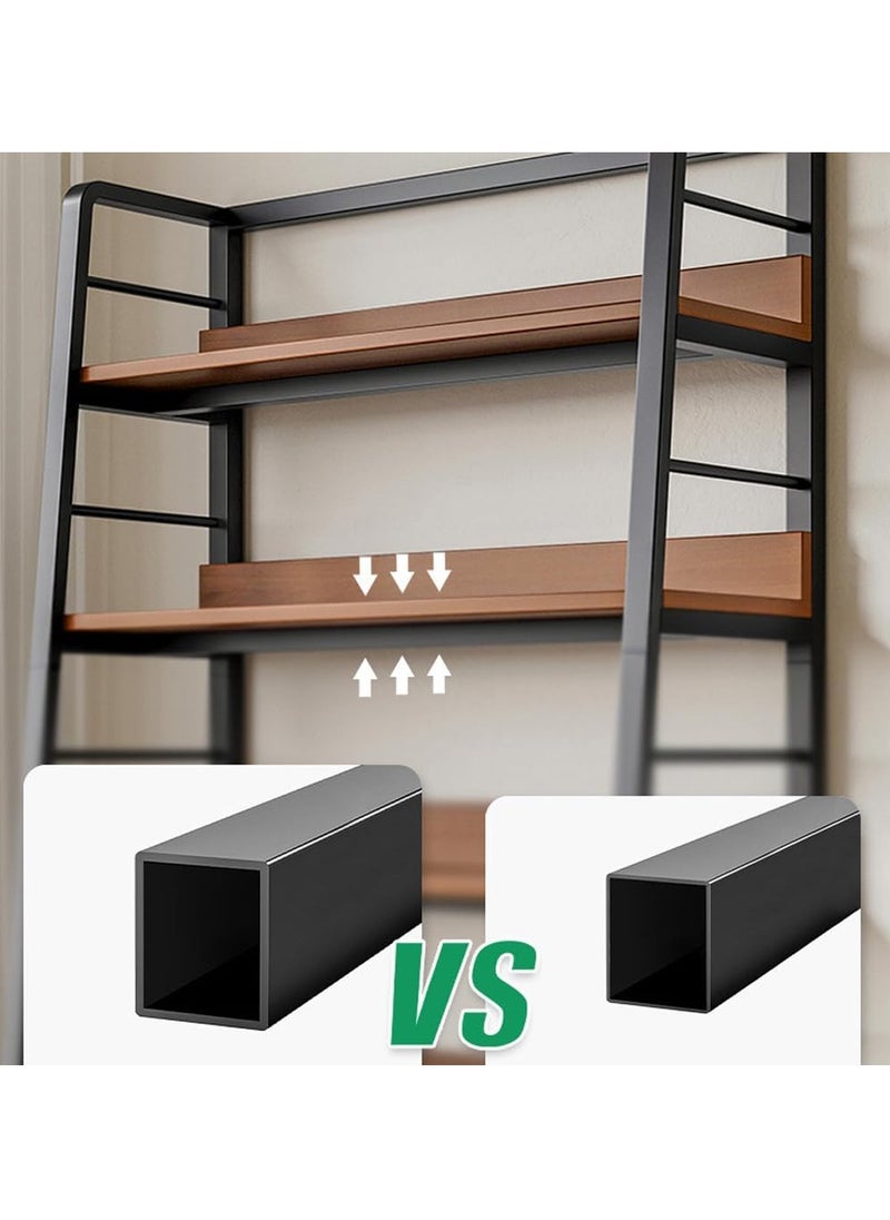 LEDIN - Rustic Ladder Book Shelf, 5 Tier Industrial Ladder Shelf Bookcase, Standing Leaning BookShelf Cabinet for Living Room (Black frame) - Image 1