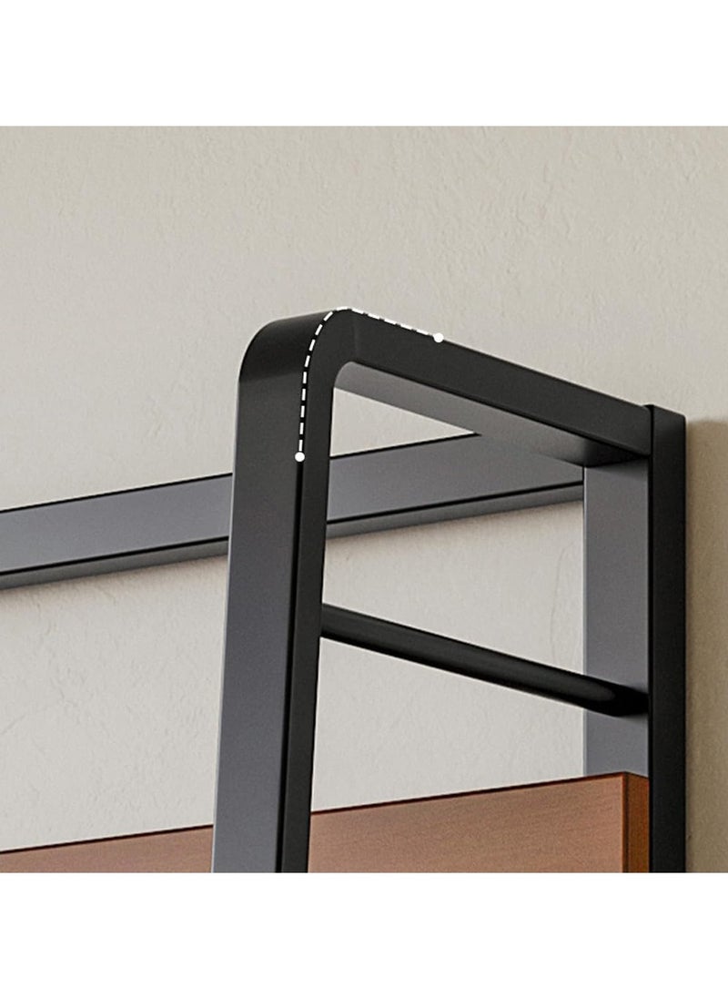 LEDIN - Rustic Ladder Book Shelf, 5 Tier Industrial Ladder Shelf Bookcase, Standing Leaning BookShelf Cabinet for Living Room (Black frame) - Image 1