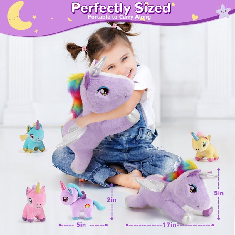 gnomantic 5 Pieces Unicorn Stuffed Animals - 1 Mommy Stuffed Unicorn with 4 Babies - Unicorns Gifts for Girls Ages 3 4 5 6 7 8, Unicorns Plush Toys for Christmas, Valentine's, Birthday Gifts (Purple) - Image 3