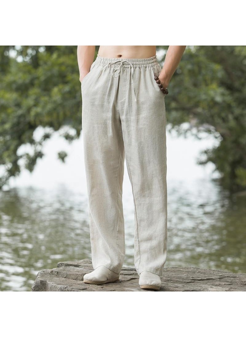 Generic - High-End Pure Linen Casual Pants Mens Tang Costume Summer Fashion Loose Thin Straight Cotton-Linen Long Trousers FLAX - Image 1