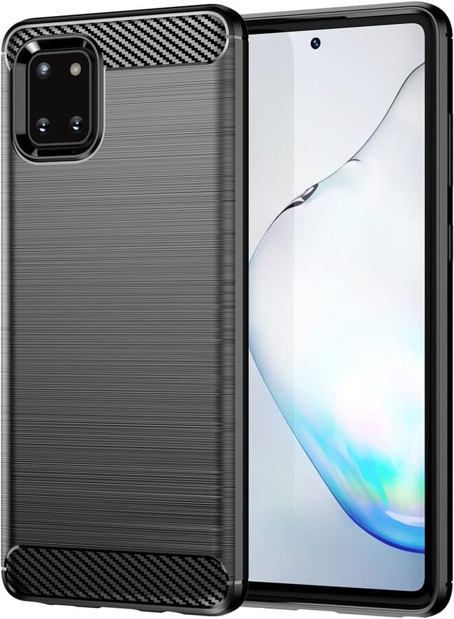 FASCINATION phone case compitable with Samsung galaxy note 10 lite Carbon Silicone Case Original Flexible Slim Enhanced Durable Anti-Shock Protector for Samsung galaxy note 10 lite (Black)