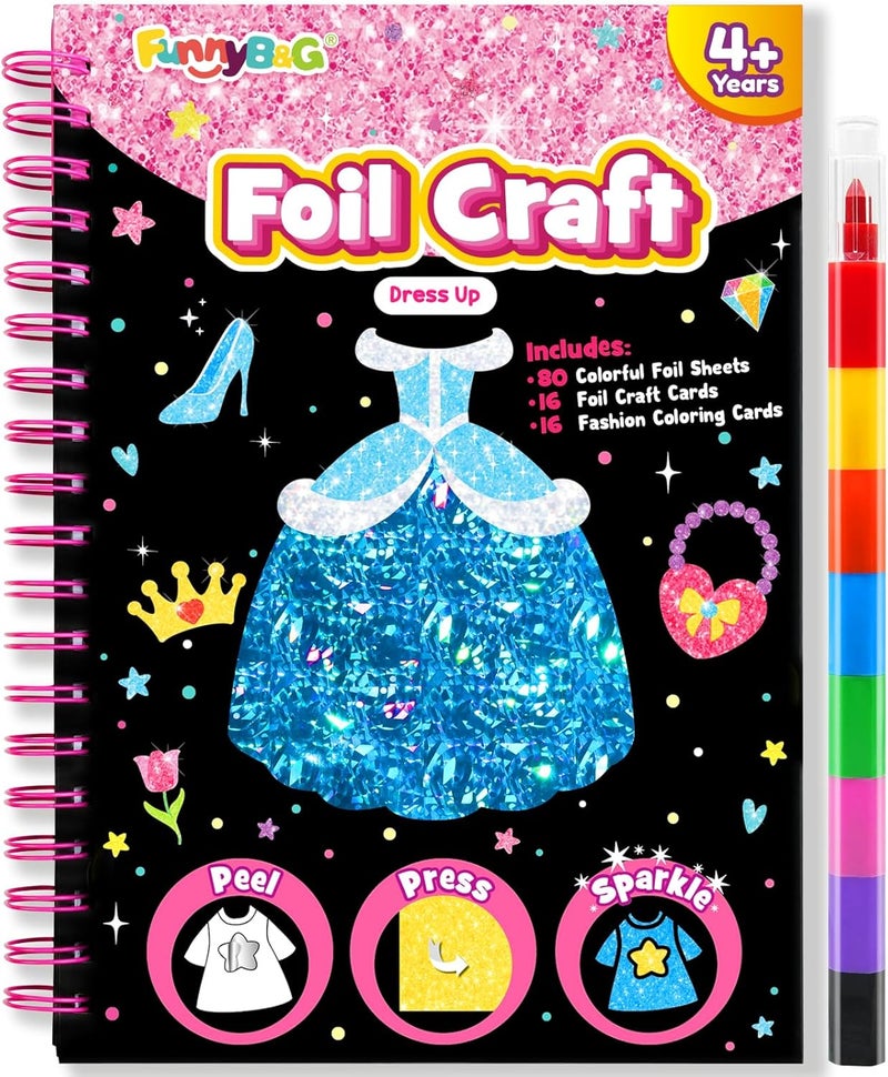 FUNNYB&G Foil Art Kit - Foil Crafts for Kids, Toys for Girls 4-10 Years Old, No Mess Travel Essentials, Kids Toys, Girls Gifts, Birthday Gift, Coloring Books for Kids - Image 1