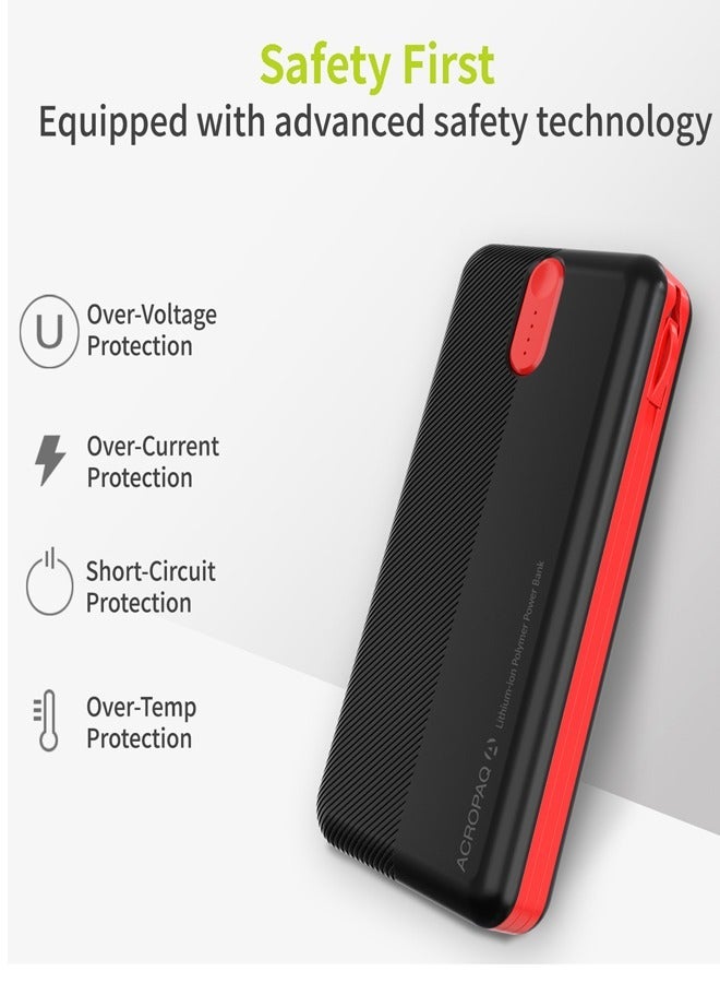 LDNIO 10000mAh Power Bank | Slim Portable Fast Charging Power Bank with Built-in USB-C & Lightning Cables | 22.5W PD & QC3.0 Output, LED Display, Silicone Lanyard, Fireproof PC Shell – Black/Red - Image 5