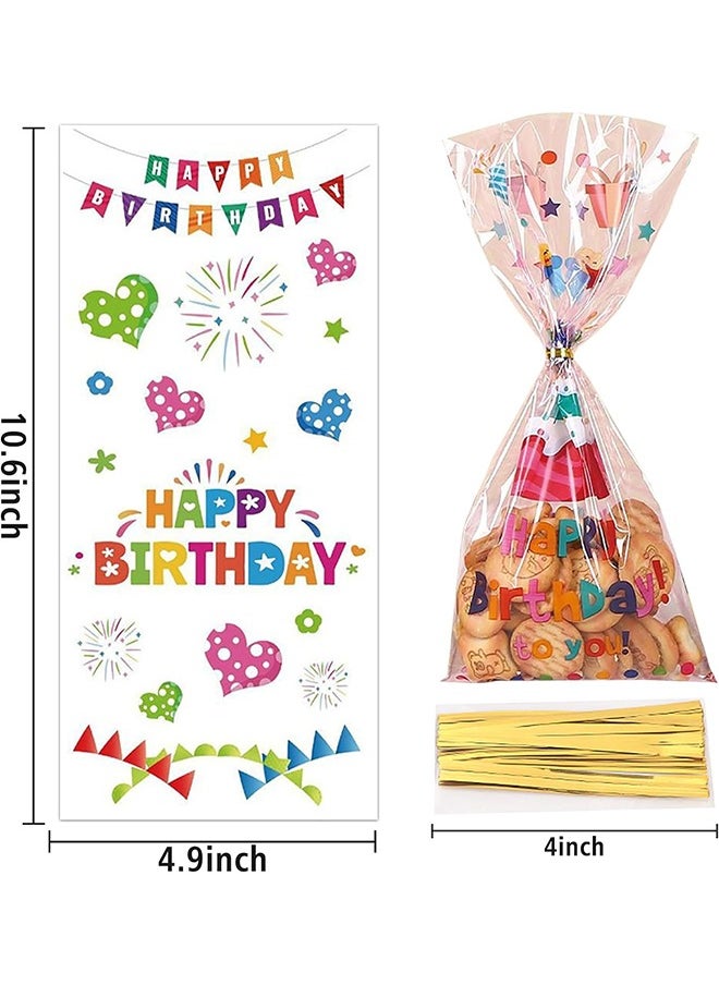 Urit 50 Pcs Happy Birthday Cellophane Gift Bags, Plastic Candy Bags, for Birthday Baby Shower Pride Day School Supplies  - Image 2