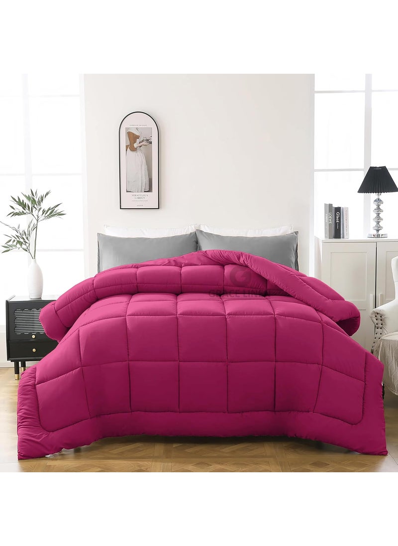 Grace Linen 600 GSM Heavy Winter Comforter King Size 92X106 600 GSM Microfiber Super Soft Fluffy for Winter ComforterRajaiDuvetBlanket King Size Hot Pink Color 