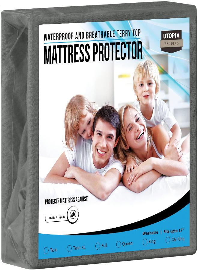 Utopia Bedding Waterproof Mattress Protector Queen Size, Premium Terry Mattress Cover 200 GSM, Breathable, Fitted Style with Stretchable Pockets (Gray) - Image 1