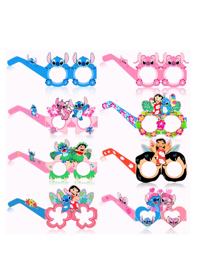 8pcs Star Baby Stitch Theme  Photo Props Paper Birthday Glasses Decoration - Image 1