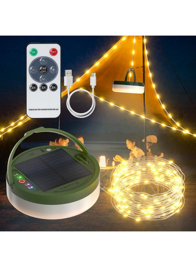 SoulBay Solar String Lights For Outside Camping, Outdoor Waterproof Lantern Light With Remote Timer, Usb & Solar Rechargeable, 100-Leds 32.8Ft Strings & 8 Lighting Modes For Camper Tent Rvs Patio  - Image 1