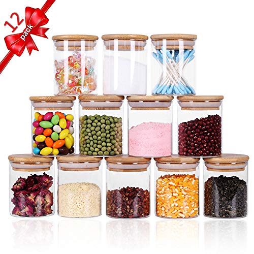 Tzerotone Glass Spice Jars with Wood Airtight Lids 12 Pieces, Transparent - Image 1
