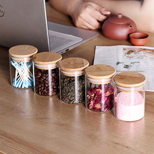 Tzerotone Glass Spice Jars with Wood Airtight Lids 12 Pieces, Transparent - Image 3