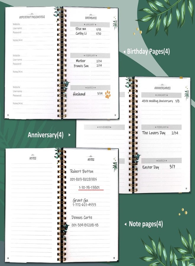 JUBTIC Hardcover Address Book with Alphabetical Tabs, Spiral Bound Address Book with Refillable Pages Medium Telephone Book incl. Address, Password, Tel, Email, Important Date for Home Office - Green - Image 5