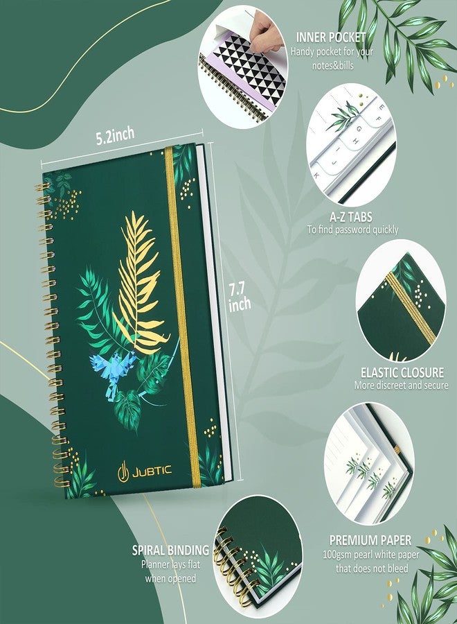 JUBTIC Hardcover Address Book with Alphabetical Tabs, Spiral Bound Address Book with Refillable Pages Medium Telephone Book incl. Address, Password, Tel, Email, Important Date for Home Office - Green - Image 2