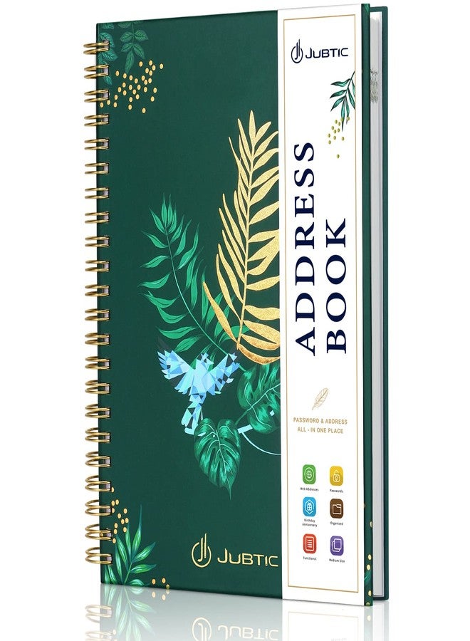 JUBTIC Hardcover Address Book with Alphabetical Tabs, Spiral Bound Address Book with Refillable Pages Medium Telephone Book incl. Address, Password, Tel, Email, Important Date for Home Office - Green - Image 1