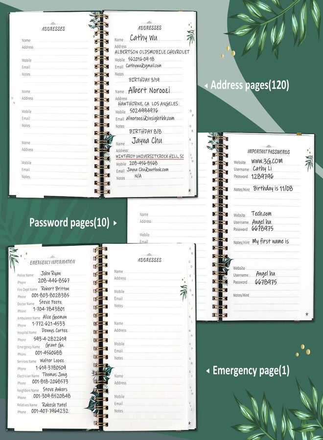JUBTIC Hardcover Address Book with Alphabetical Tabs, Spiral Bound Address Book with Refillable Pages Medium Telephone Book incl. Address, Password, Tel, Email, Important Date for Home Office - Green - Image 4