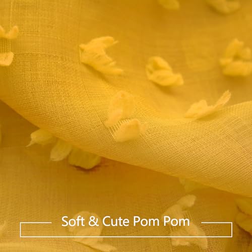 DANCURTON Mustard Yellow Sheer Curtains 84 Inch Length 2 Panels for Spring Living Dining Room Bedroom Boho Farmhouse Gold Semi Sheer Pom Poms Tufted Curtain 84 Inches Long for Nursery Girls Kids Room Back Tab - Image 3