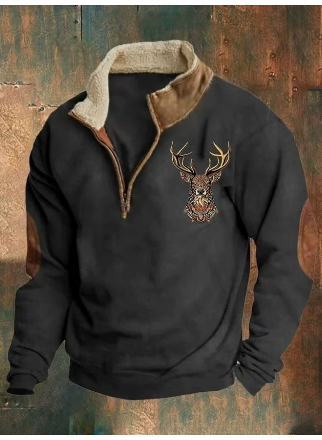 general HOTYD Men's 1/4 Zip Fleece Stand Collar Sweatshirt Aztec Pattern Oversized Long Sleeve Pullover Hoodie - Image 1