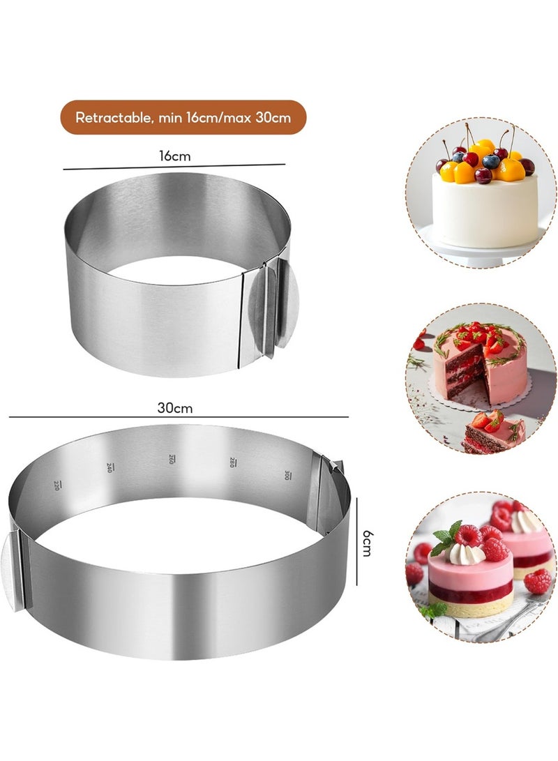 Cake Ring Adjustable16 to 30CM, Stainless Steel Mousse Ring, Cake Baking Ring, Round Cake Ring Mould for Cooking Crumpets Eggs Pastry Mousse Desserts-15CM Height - Image 3